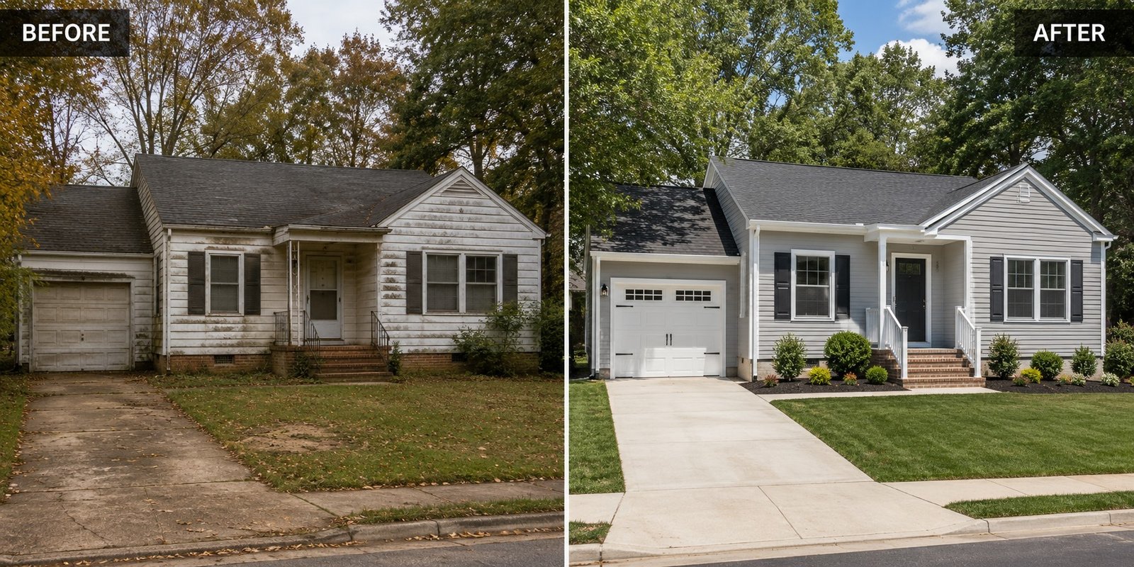 House flip before and after renovation by HG Eagle Property Group